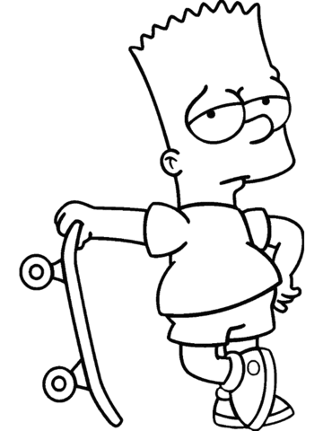 Bart With Skateboard  Coloring Page